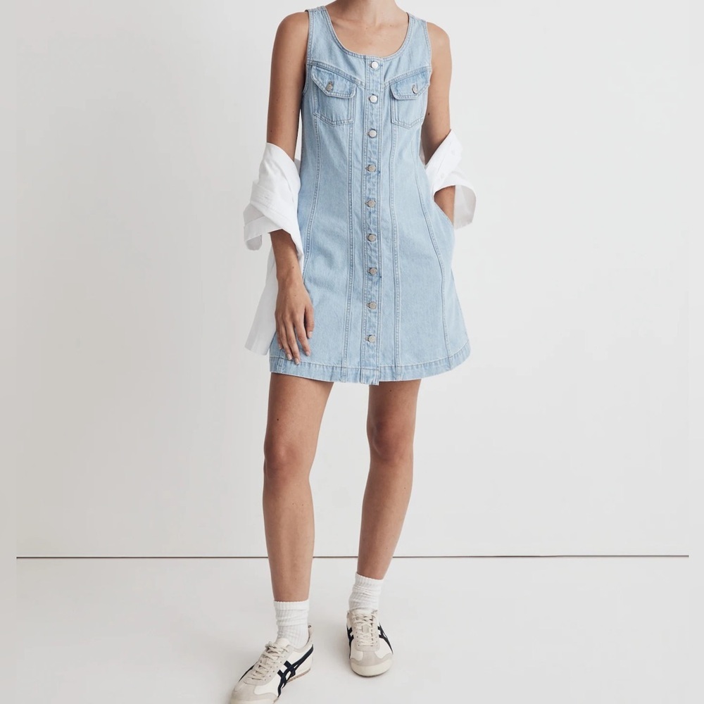 Madewell Denim Sleeveless Seamed Mini Dress-Light Wash-Size 4